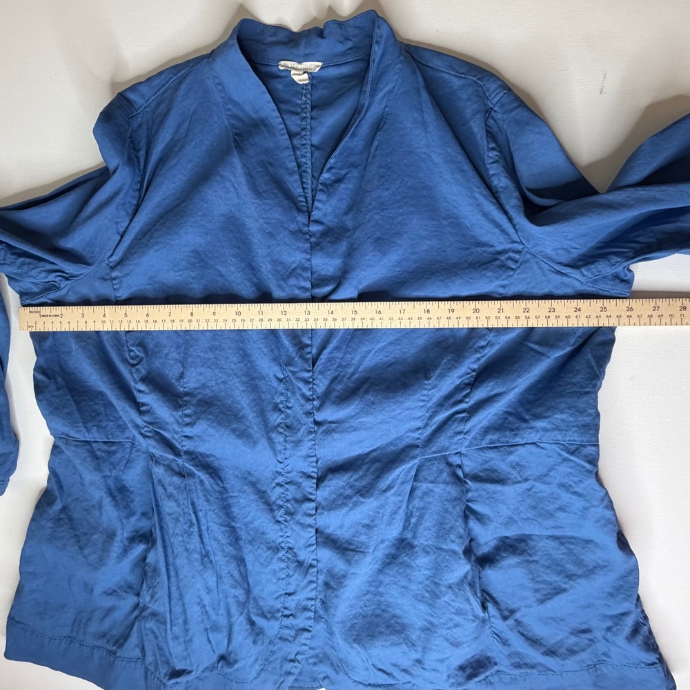 Eileen Fisher Woman Blue Organic Linen Blend Zip Up Pleated Jacket 3X Minimalist - Picture 10 of 10